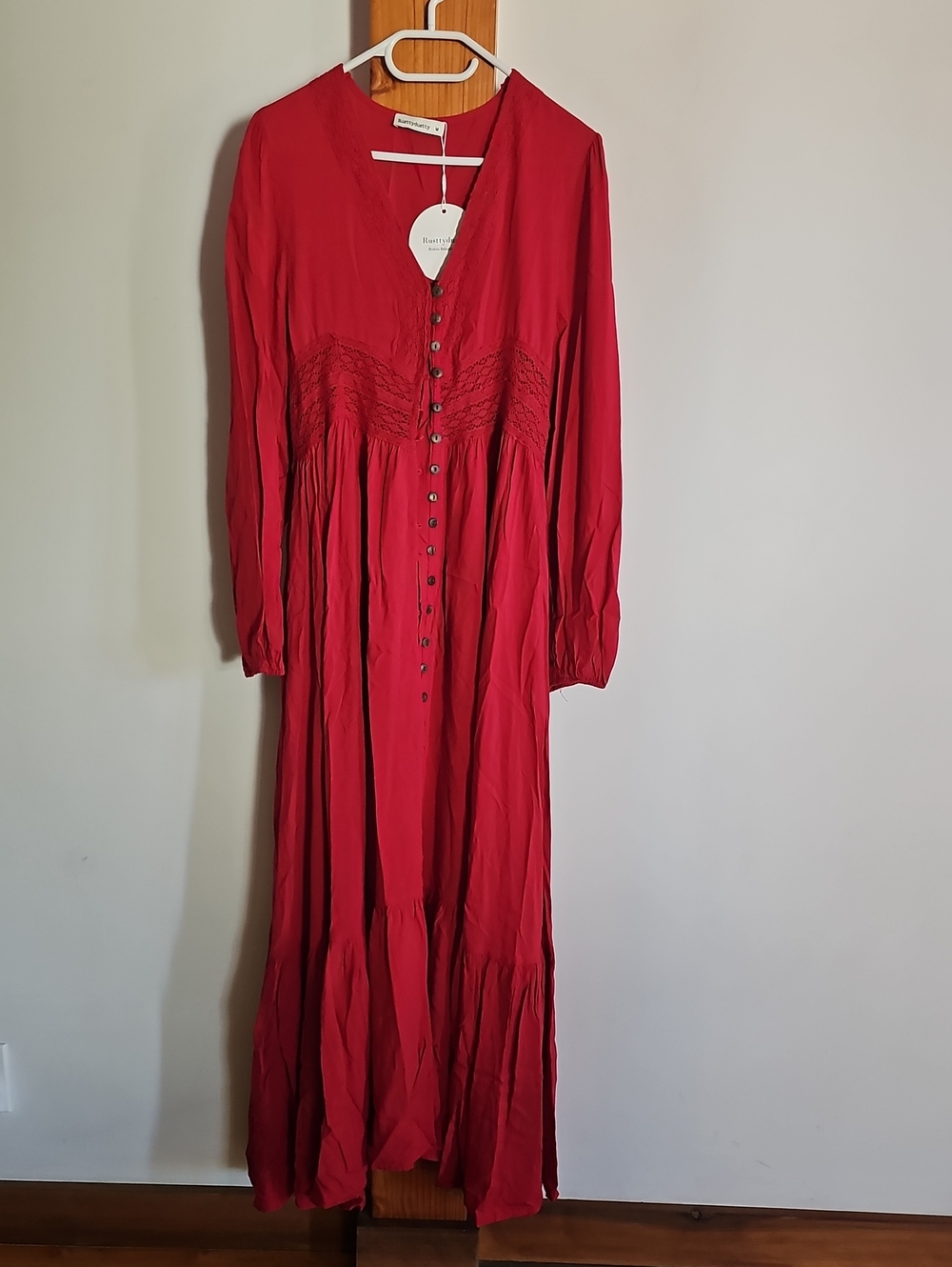 Red Button-Front Women’s Maxi Dress -M